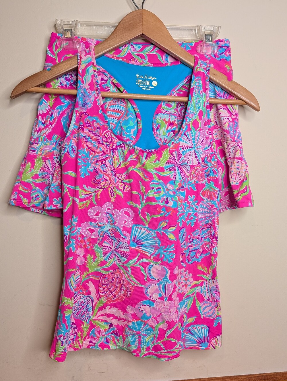 Lilly Pulitzer Luxletic XS Set Pink Coral Print Racerback Tank + Skort EUC